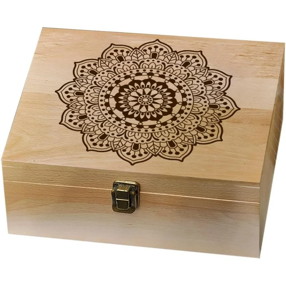 Wooden Memory Keepsake Box, Decorative Boxes Mandala Flower Keepsake Boxes with Lids, Memory Box for Keepsakes for