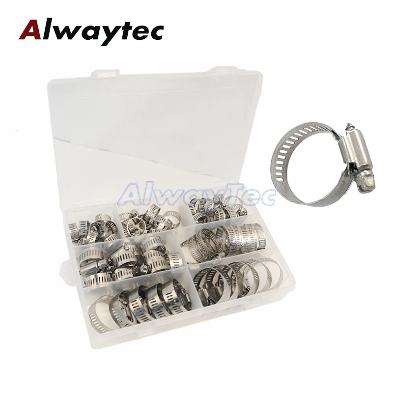 60pcs Worm Hose Clamp 8-38mm Adjustable Stainless Steel Screw Band Pipes Clamps Heavy Duty Tube Clips Fuel Hose Clamp