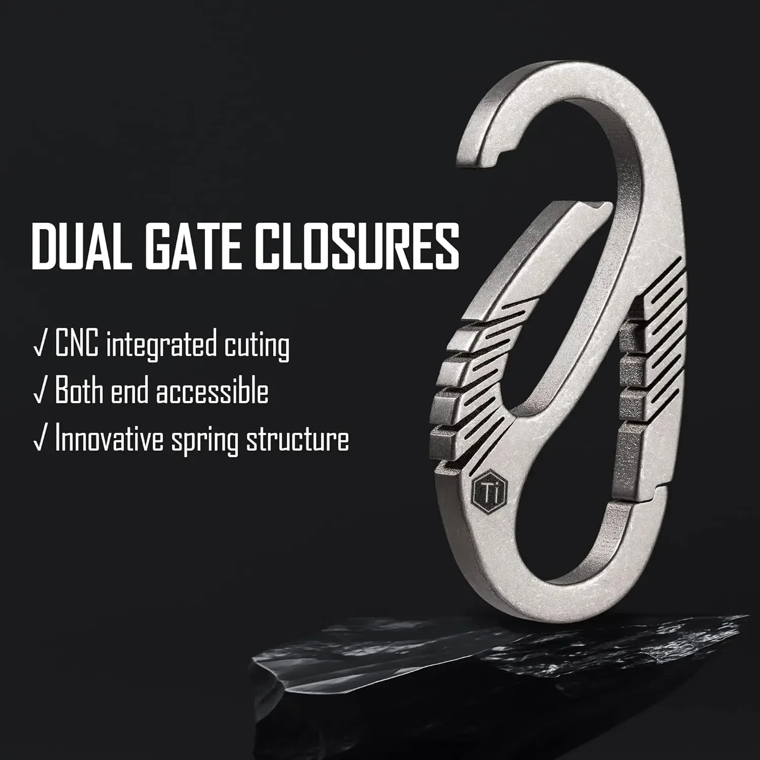 KeyUnity KM08 Titanium Carabiner Keychain Clip, Dual-Gate Quick Release EDC Key Ring Holder Organizer for Men and Women