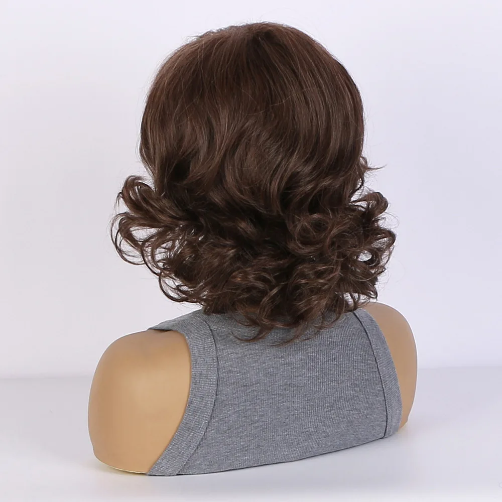 Women Synthetic Short Wave Curly Wig Brown Natural Mixed Female Hair Heat Resistant Wig for Daily Party Or Cosplay Use Headcover