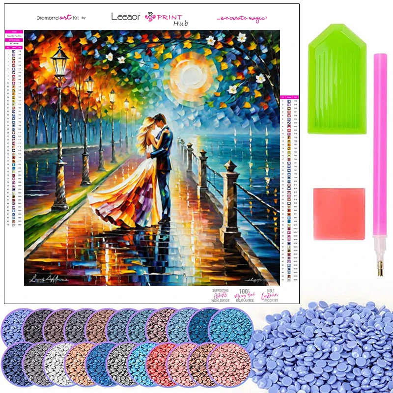 Romantic Love Diamond Painting Landscape Under Street Lamp Full Diamond Mosaic Embroidery Cross Stitch Kit Colorful Home Decor