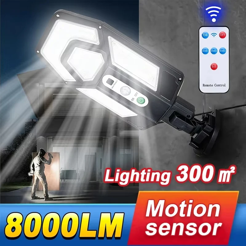 

Датчик движения 55LED солнечный свет 8000LM ультра яркий пульт дистанционного управления настенный светильник для двора уличный водонепроницаемый датчик виллы