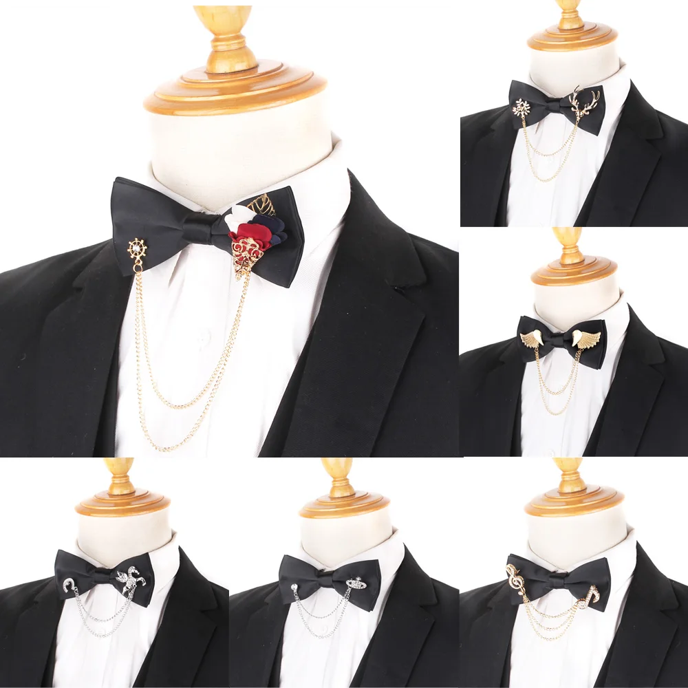 

Black Bow tie Fashion Classic Bowtie For Men Women Solid Bow knot Adult Party Wedding Bow Ties With Metal Cravats Groom Bowties