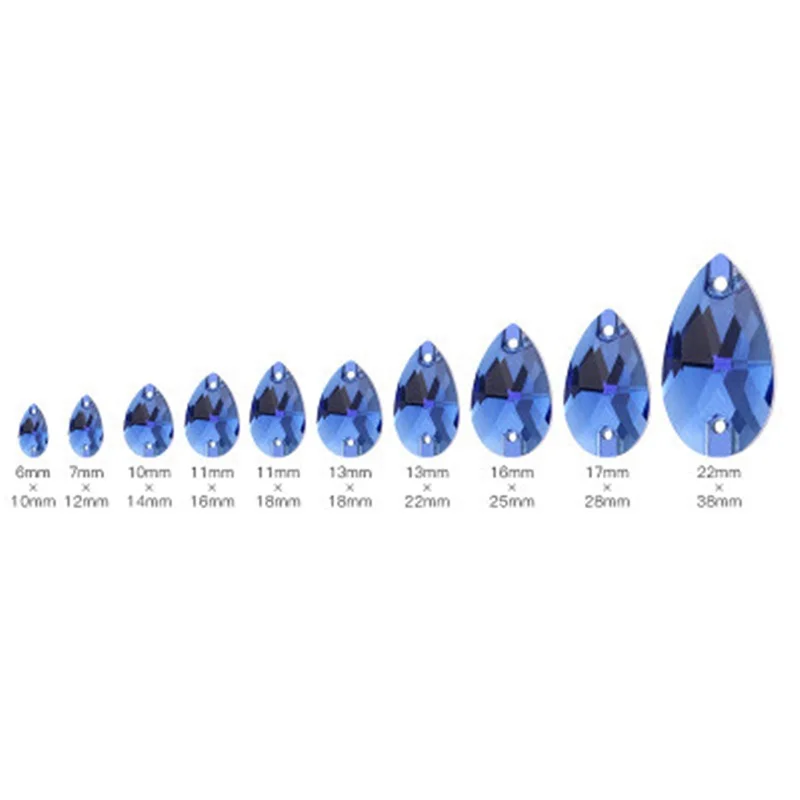 All Size High Quality Crystal Glass Flatback Teardrop Sew on Rhinestone Color DIY Clothing Dress Accessories