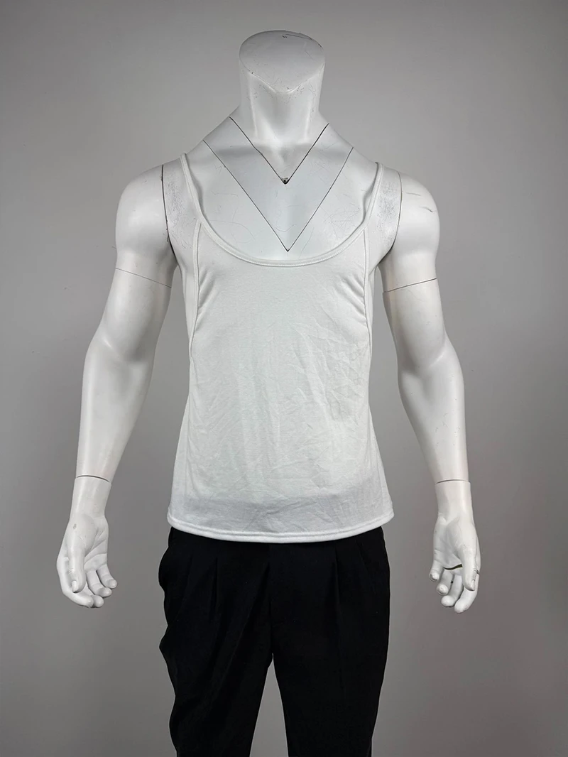 Herren-Tanktop mit tiefem U-Ausschnitt, dünnen Spaghettiträgern, einfarbig, für Fitness, Bodybuilding, Muskeltraining, ärmellos – Detail 8