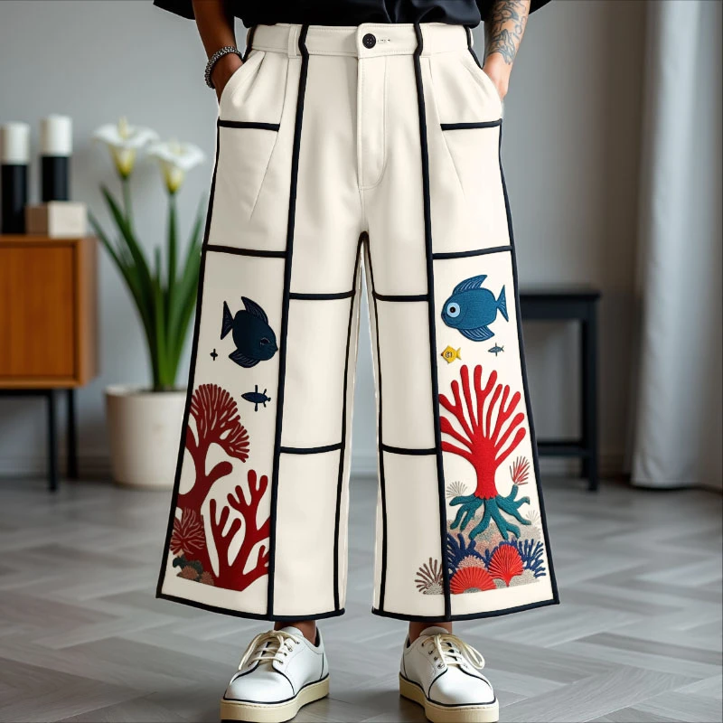 INCERUN Men Wide Leg Pants Printing Button Joggers Loose Casual Trousers Men Streetwear 2025 Fashion Oversize Leisure Male Pants