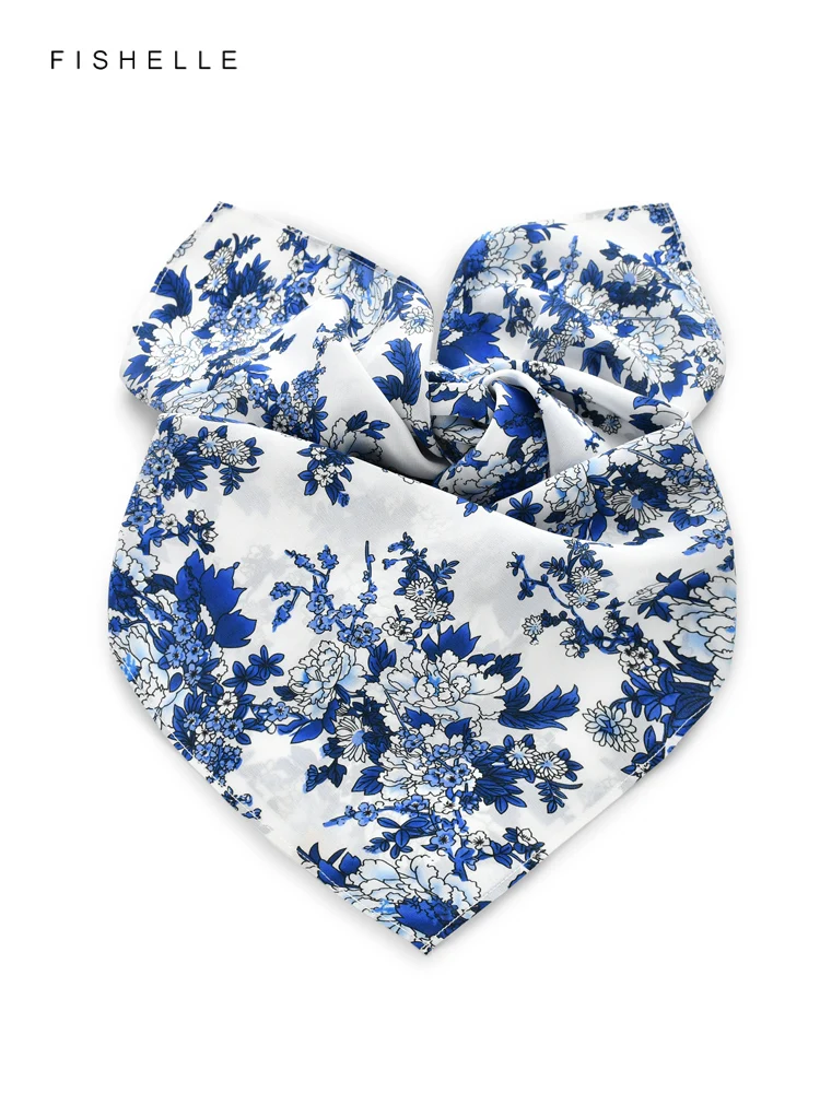 

Blue and white 100% natural silk scarves crepe de chine square scarf hijab shawl luxury gift 62*62 women wrap neckerchief