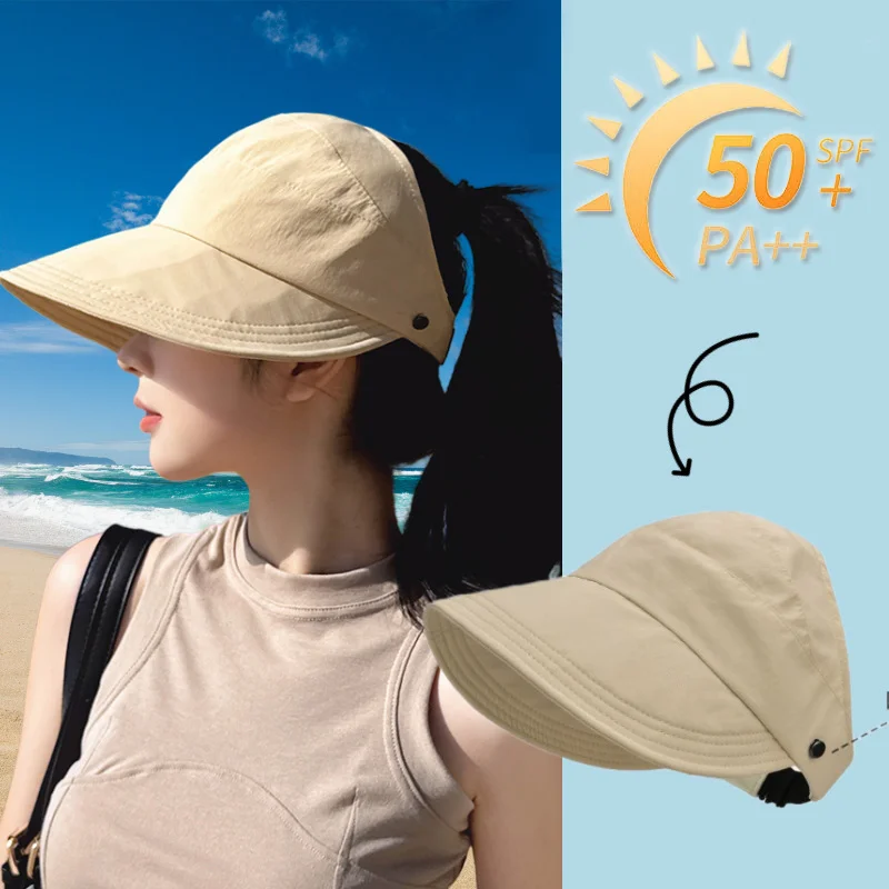 

Quick Dry Summer Hat Empty Top Visor Thin Sunscreen UV Protection Cap with Mask Hanger Outdoor Travel Beach Fishing Cap