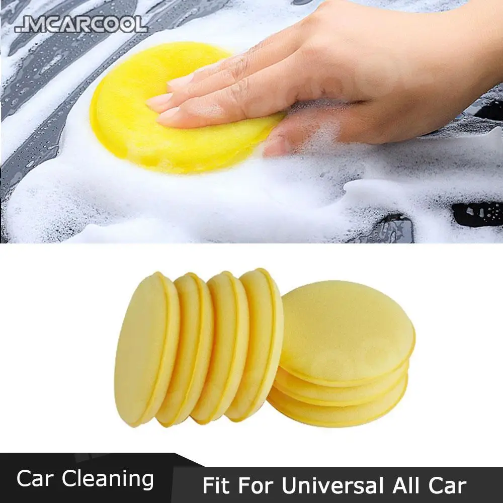 

6PCS Yellow Car Accessorise Foam Sponge Applicator Round Polishing and Waxing Detailing Cleaning Tools