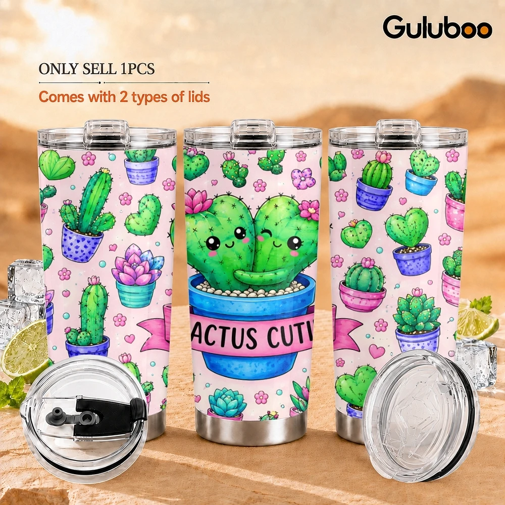 Kawaii Cactus Vacuum Flasks 20oz Long Lasting Hot Cold Drinks Container Leakproof Stainless Steel Cup&Straw&Travel Gift