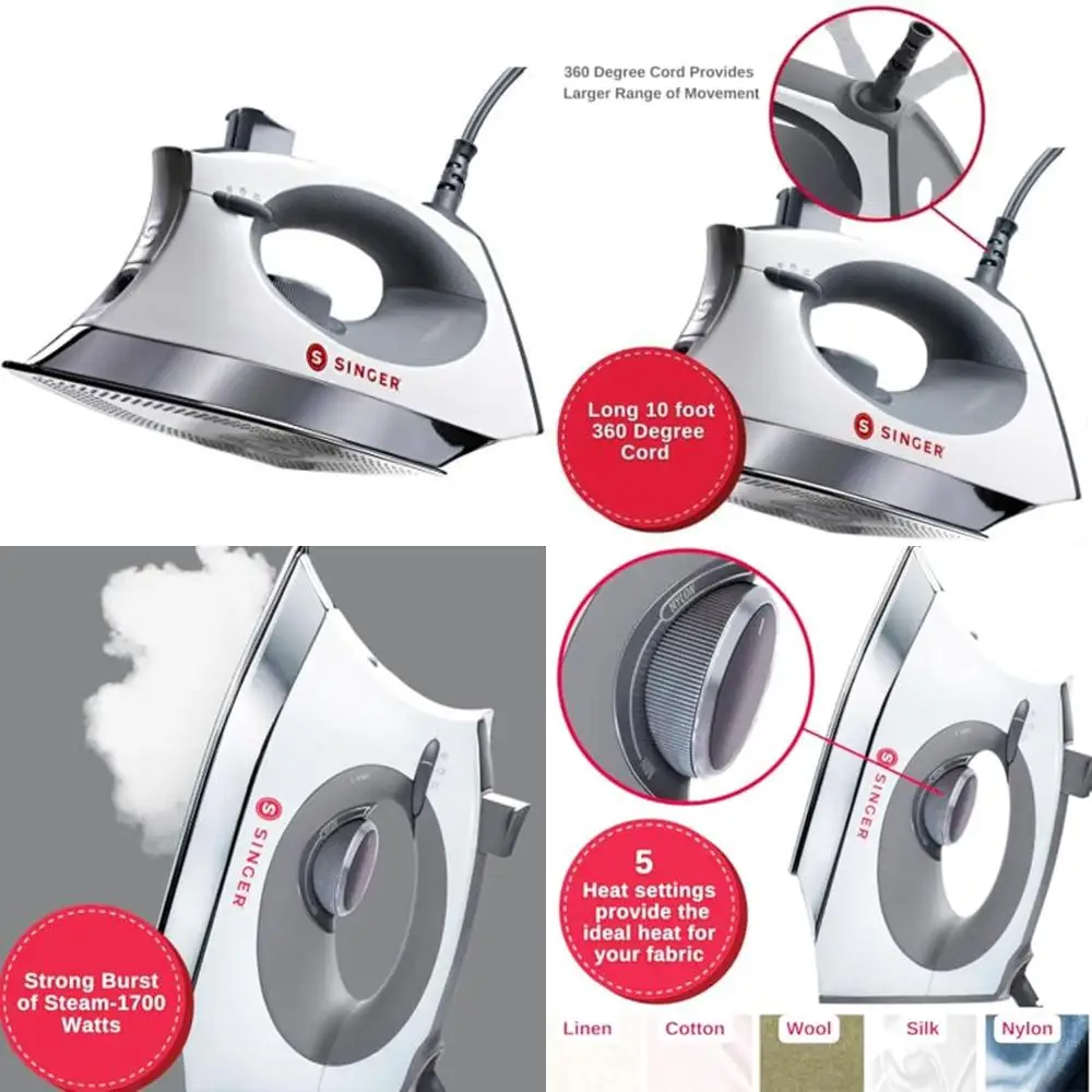 

Паровой утюг мощностью 1700 Вт с подошвой из нержавеющей стали, прецизионным наконечником, вертикальным отпариванием, автоматическим отключением, резервуаром на 300 мл - белый