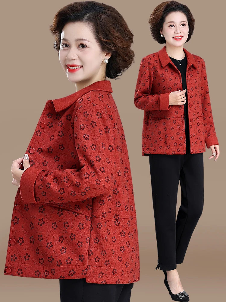 

Faionable Autumn Outerwear Jaet for Middle-Aged Mothers Large Size Casual Women's Loose Fit Cardigan Sle Windbreaker