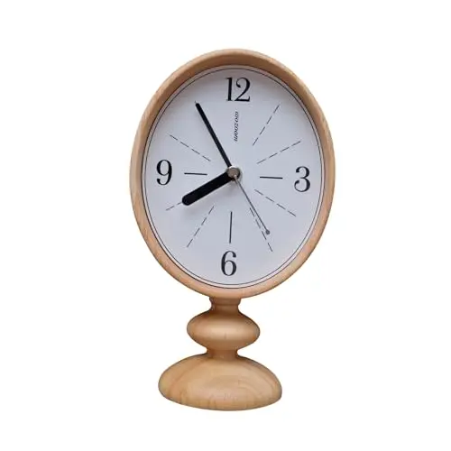 Vintage Wood Table Clock, Retro Clock Desk Battery Operated for Mantel Living Room Decor (Beige-1)