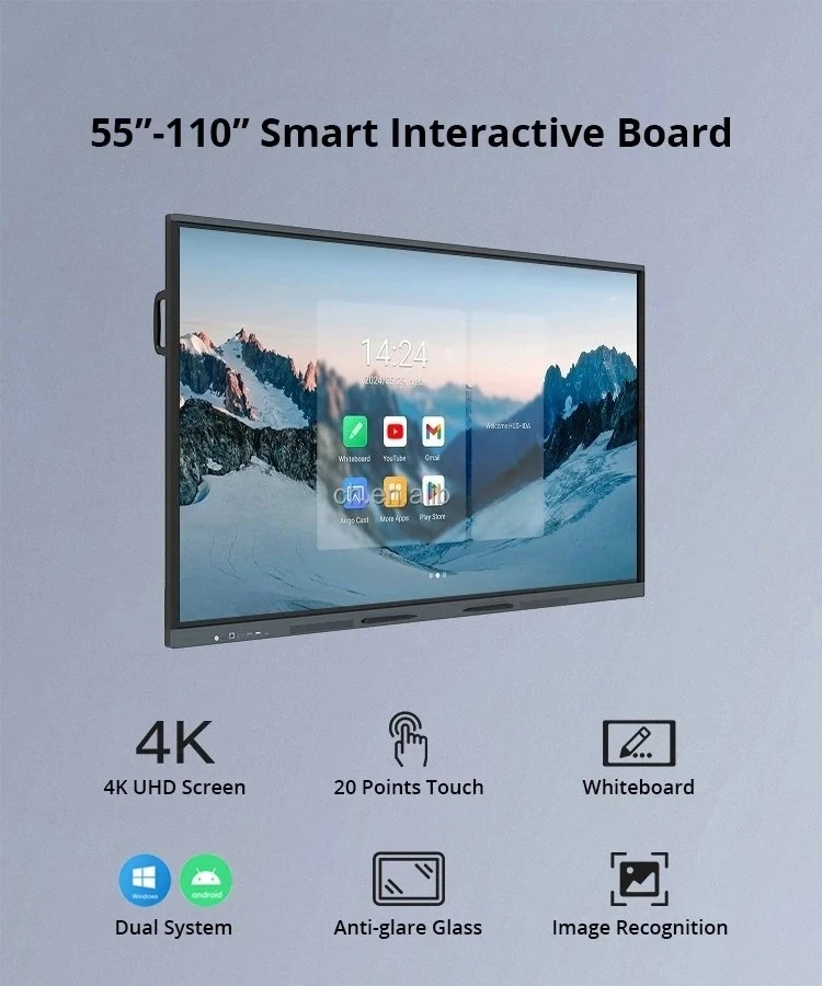 65 75 86 100 Inch 4K Touch Screen Interactive Whiteboard Smart Digital Flat  For School Teaching Conference Presentation