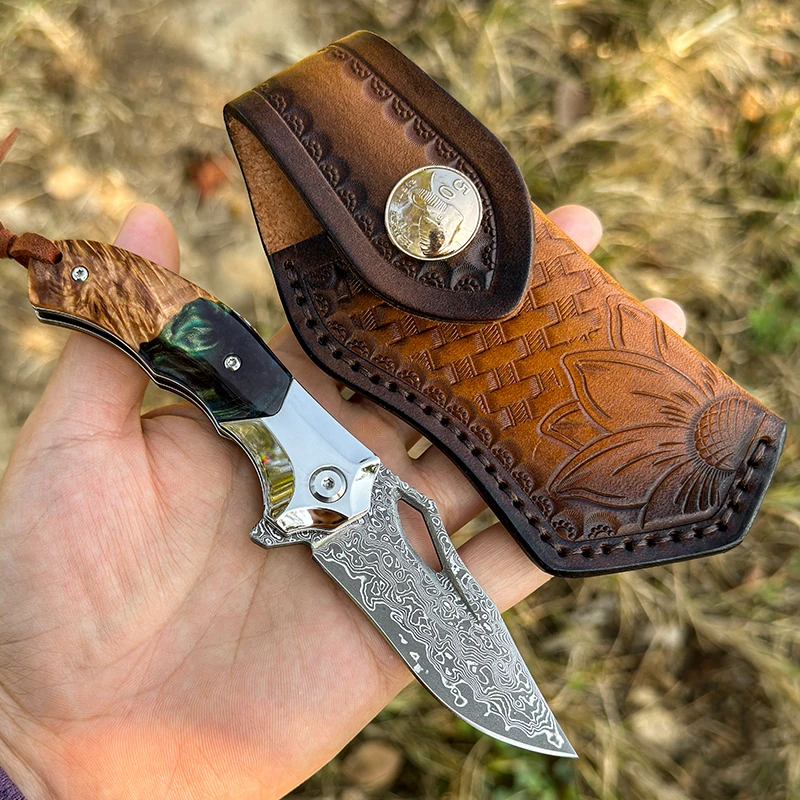 Damascus Steel Folding Knife Pocket Knife Tactical Saber Outdoor camping hunting survival knife EDC multi-function pocket knife