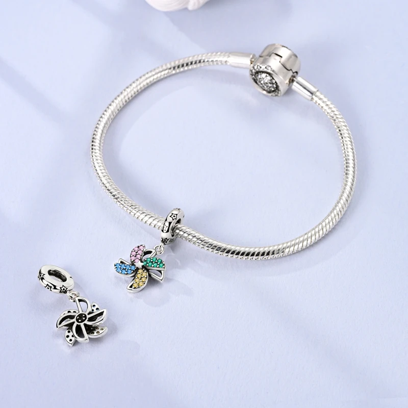 925 Sterling Silver Childhood Fun Rotating Windmill Charms Pendant For Women Fit Original Bracelet DIY Jewelry Gifts