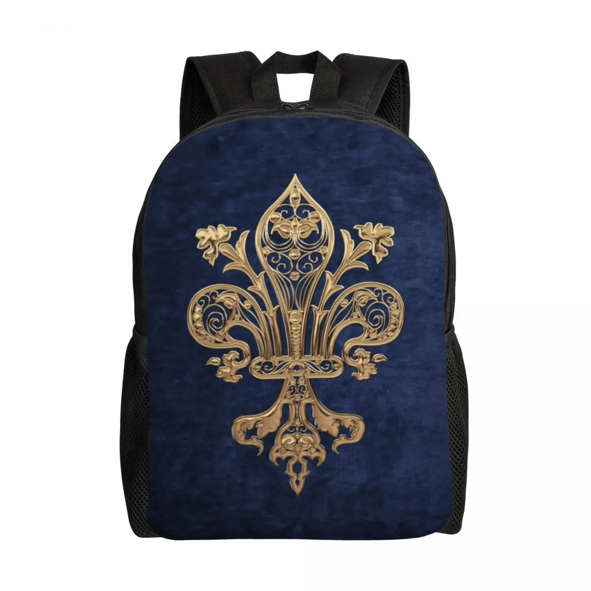 

Золотой филигранный рюкзак Fleur De Lis, школьная сумка для школьников, подходит для 15-дюймового ноутбука, сумки Fleur-De-Lys с цветком лилии
