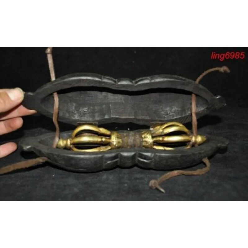 Tibetan Buddhism Temple Bronze Old Wood Vajra Dorje Phurpa Exorcism Charm Set