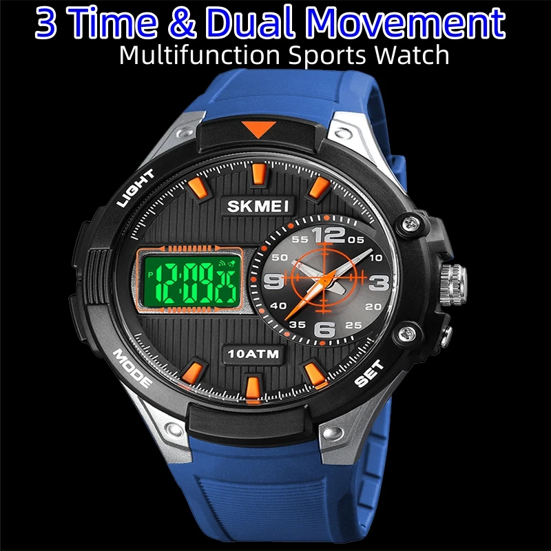 Skmei 100m Waterproof Men\'s Sport\'s Watch 3 Time Led Chronograph Digital Military Wirstwatch Relogio Masculino