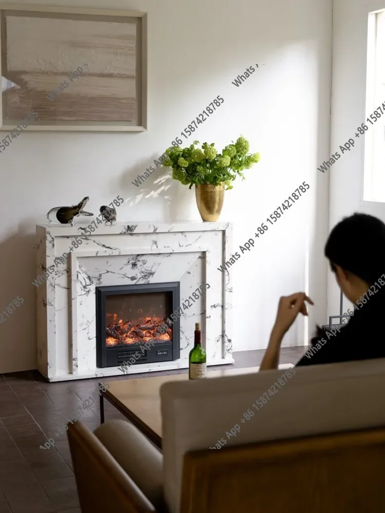 T64 Furniture, Soot Marble! Simulation Fire Smart Fireplace Side Cabinet Ambient Lighting Heating Sound Designer Model