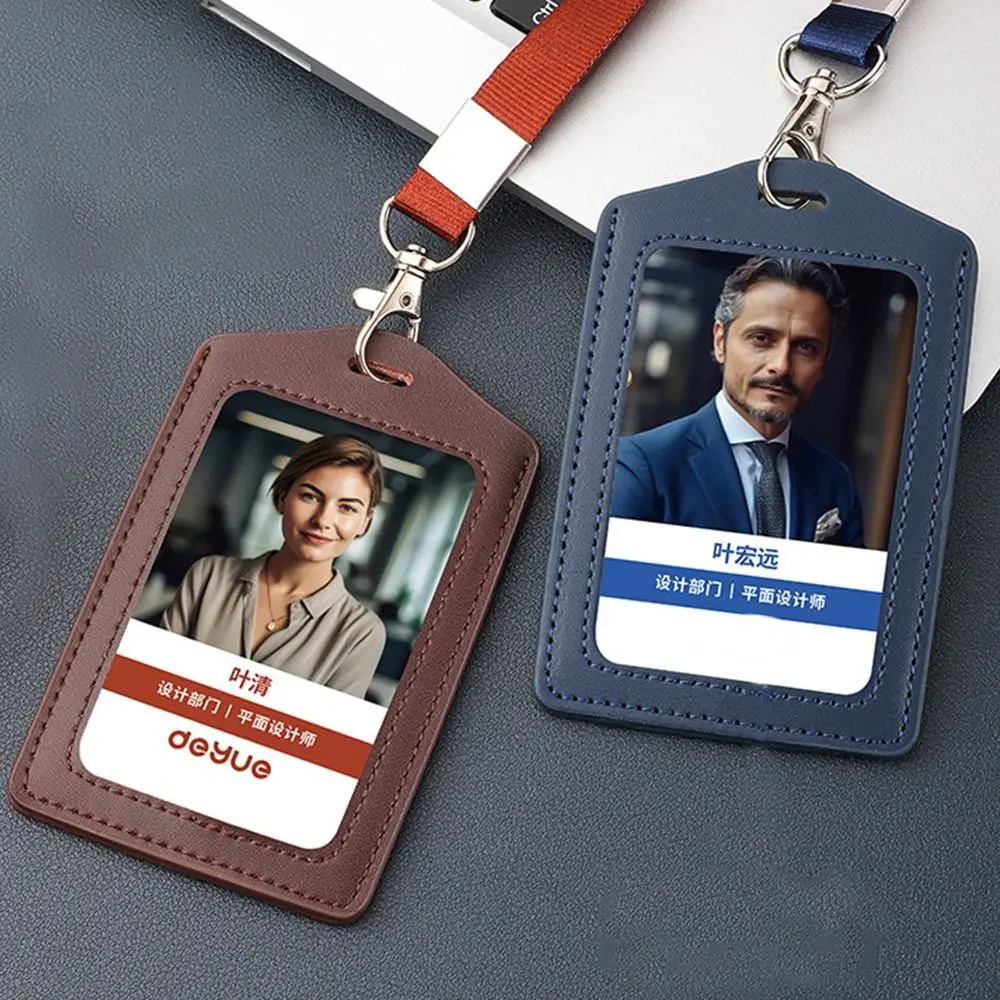 Porta carte di lavoro in vera pelle di alta qualità con cordino al collo Porta carte d'identità in tinta unita Porta badge aziendale