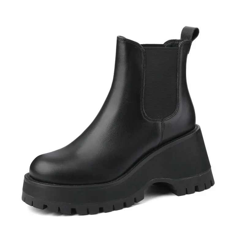 

2025 Platform Women Boots Genuine Leather Chelsea Boots Wedge Heels Autumn Shoes