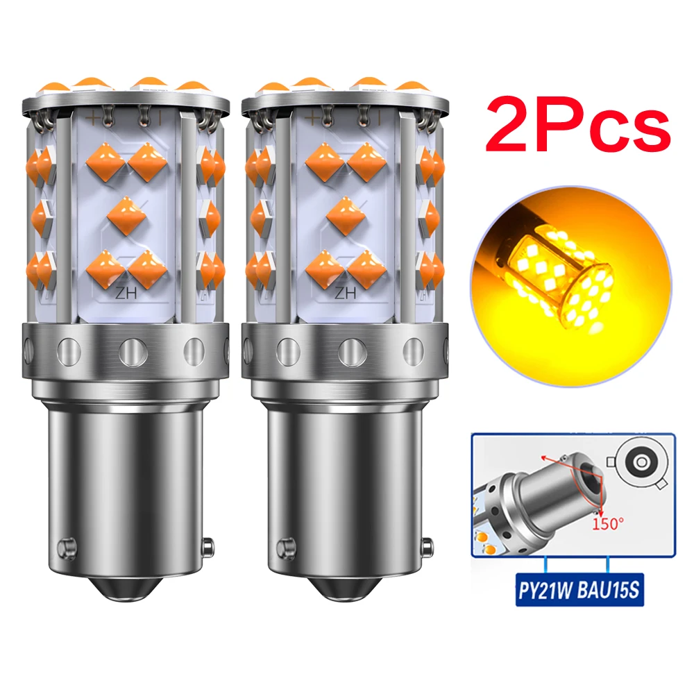 Ein Pack 1156 P21W Ba15s Bau15s PY21W 7507 LED Canbus Blinkerlampe ohne Hyper-Flash mit eingebautem Widerstand, fehlerfrei, orange