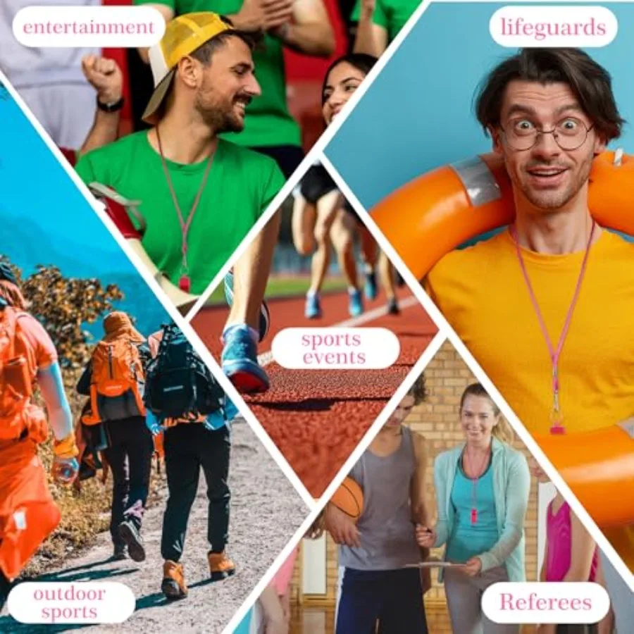 2개입 핑크 코치 호루라기 끈 포함 플라스틱 소리 큰 스포츠 호루라기 야외 활동가용 개 훈련 파티 기념품 농구용