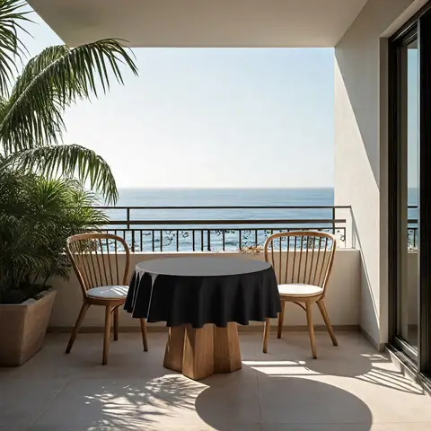 Nappe ronde 60 pouces noire, résistante aux taches et aux rides-couverture de Table en Polyester lavable pour Table à manger, Buffe