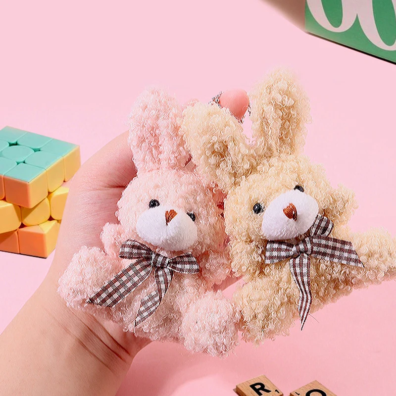 1PC Mini Bow Tie Rabbit Plush Keychain Cute Bunny Doll Bag Charm Cartoon Pendant Keyrings Gift For Girls DIY Decoration