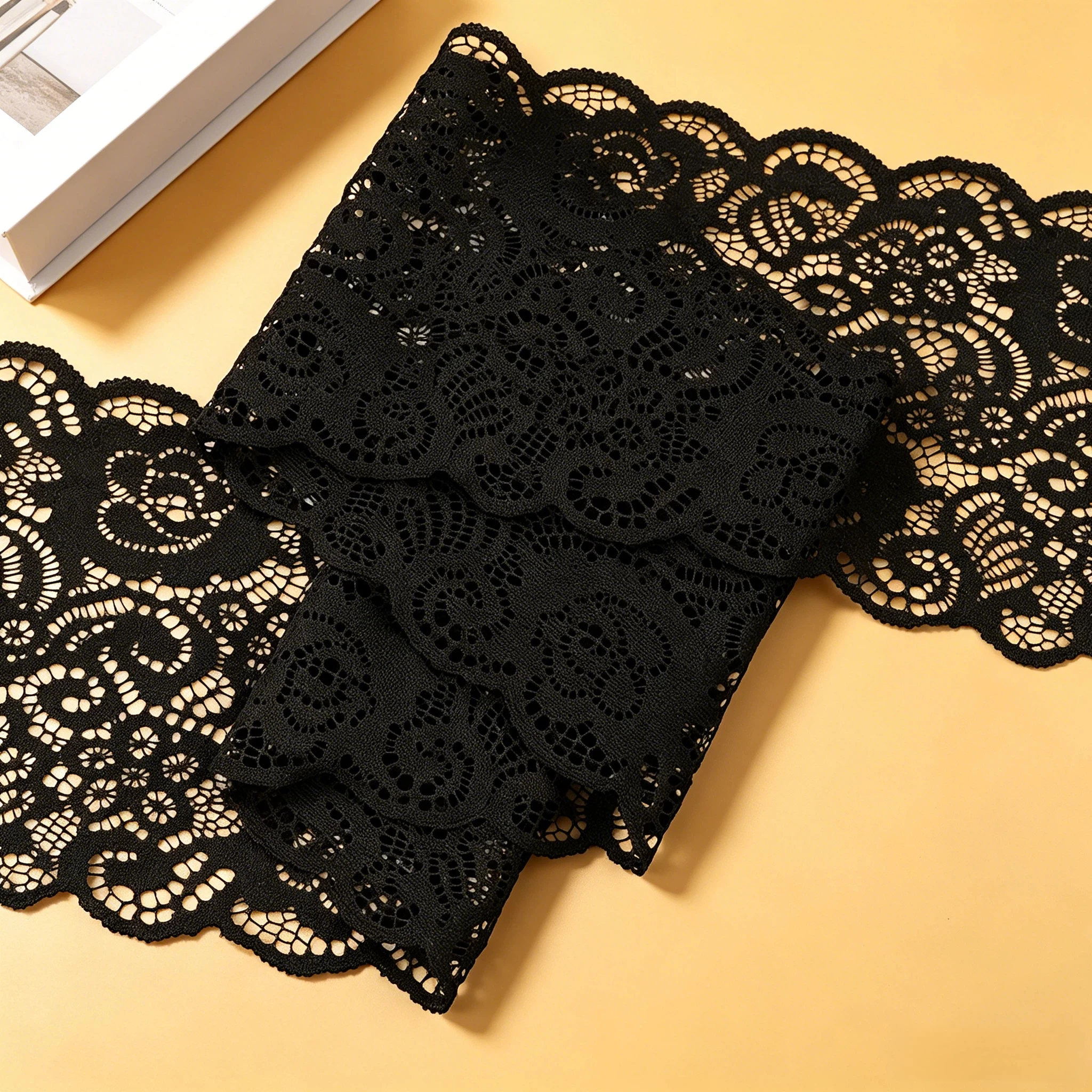 Black Large Wave Floral Elastic Lace Trim, Exquisite Rose Mesh Embroidery, Width 5.7inch Cm, Suitable for Sewing Skirt Hems, Bra Edging, and Pants Leg Decorations, Specialized Sewing Materials for Clothing Modification