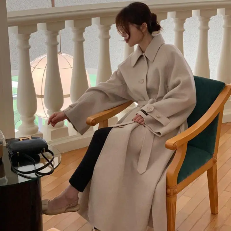 

Korean Fashion Wool Coat For Women Autumn/winter New High End Commuter Single Breasted Loose Long Coats Female Clothing