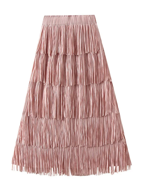 

Multi-Layered Tassel Faionable Cake Skirt Women's High Waist Long A-Line Skirt Street Sle Decorative Stitching Stand Fit