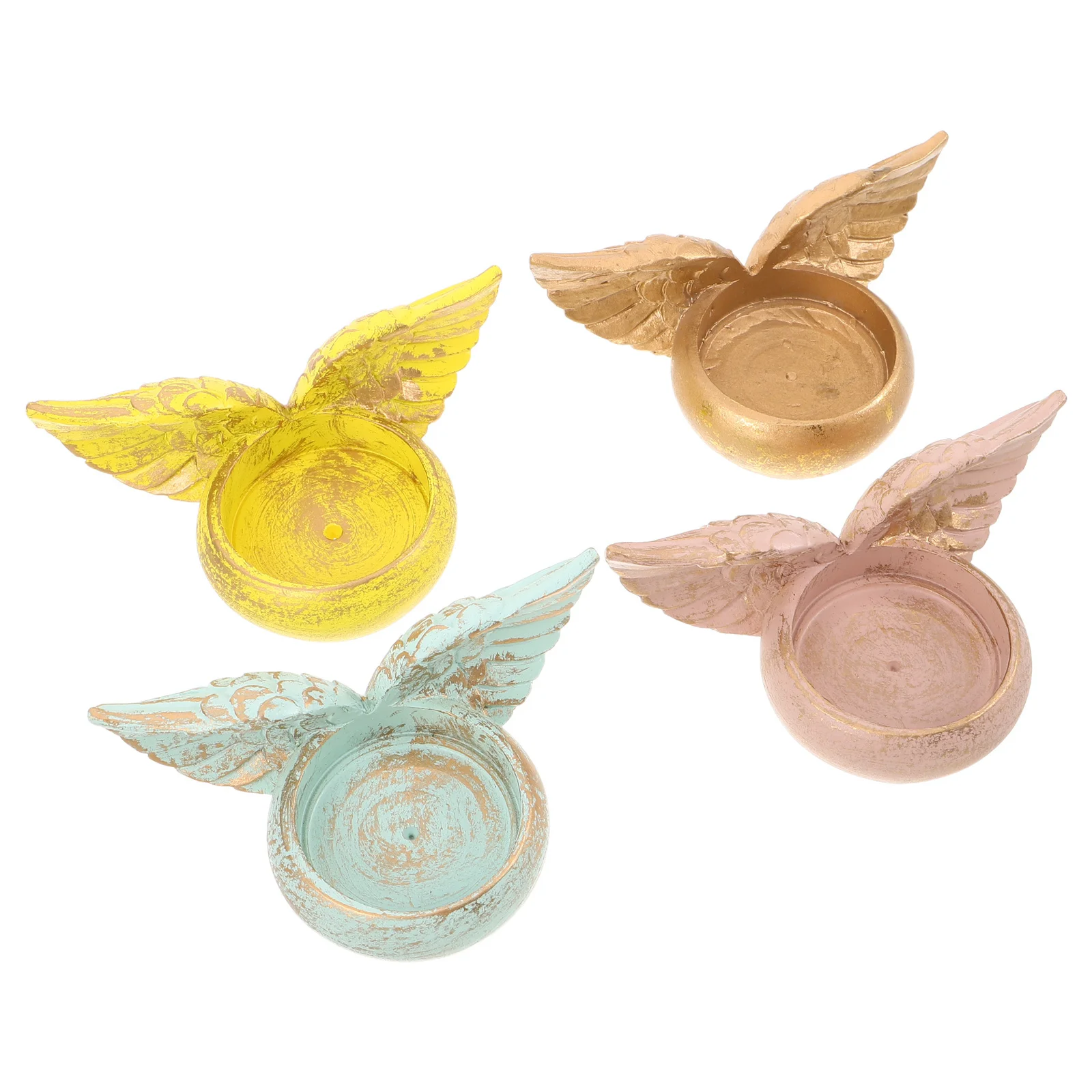 

4Pcs Angel Wing Resin Taper Candlestick Holders Romantic Wedding Table Centerpiece Baptism Memorial Decor