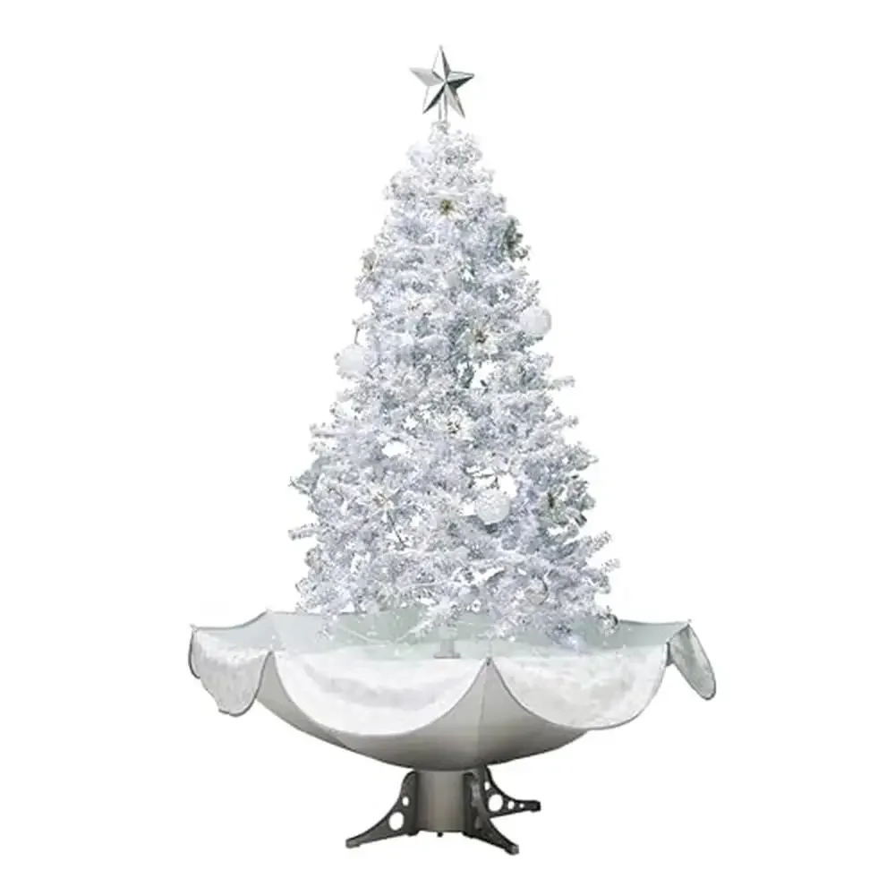 White Tinsel Christmas Tree 6' Snow Music LED Ornaments Star Flower Lights 72