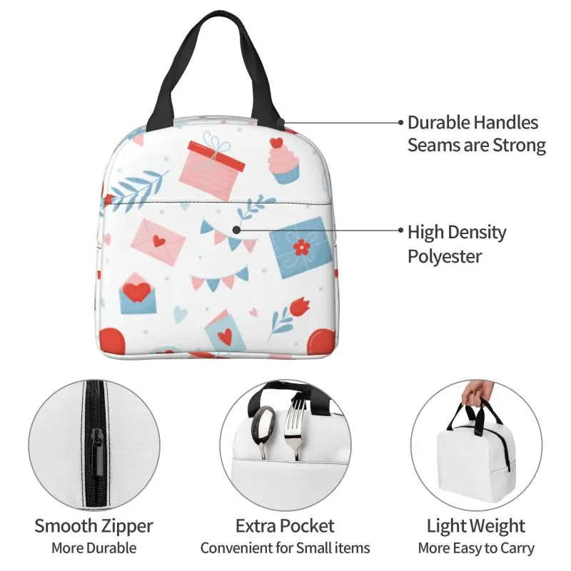 Envelopes Hearts Pattern Lunch bag thickened insulated bento bag is suitable for office students men women food insulated bag