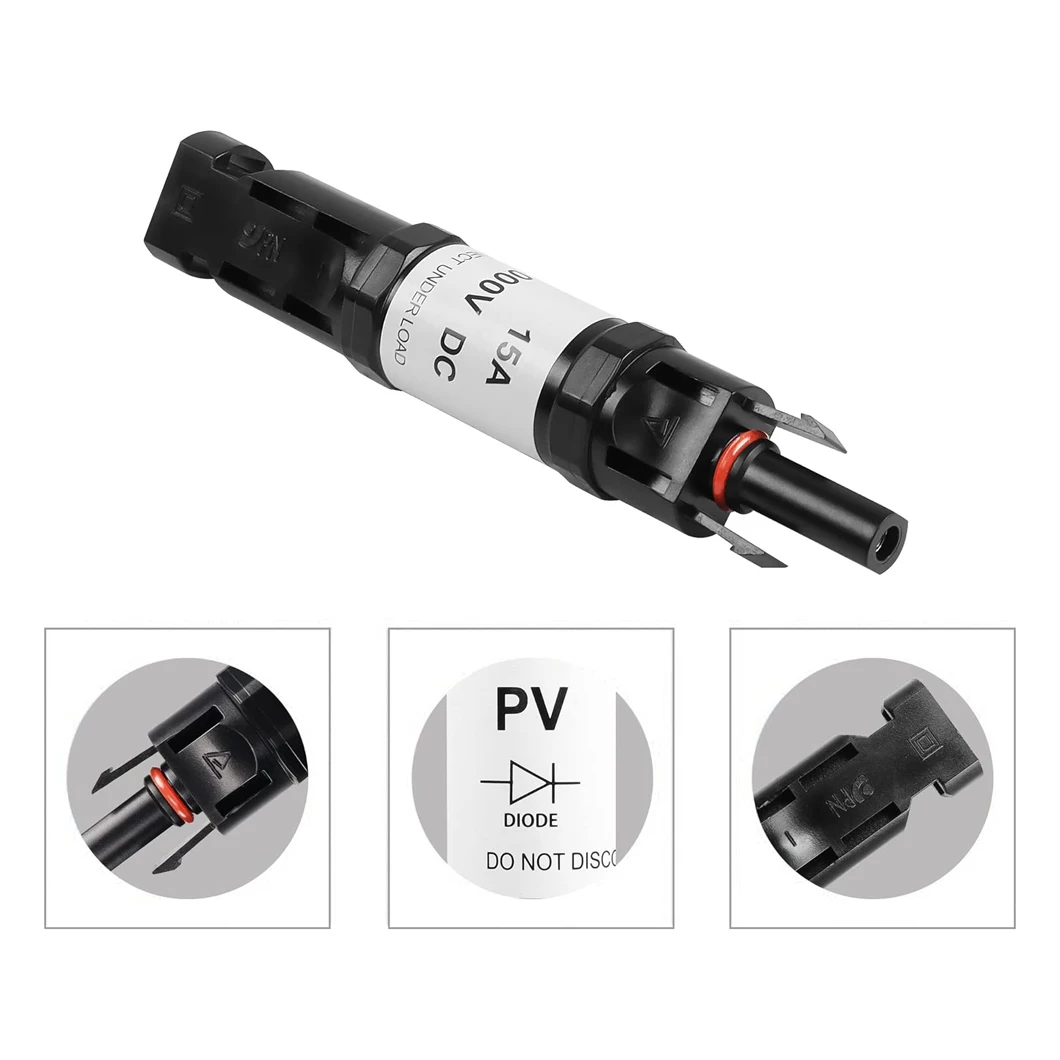 DC1000V 10/15A/20A Solar PV Waterproof Connector IP65 Waterproof Anti-Reverse Diode Photovoltaic Connector for Solar Panel