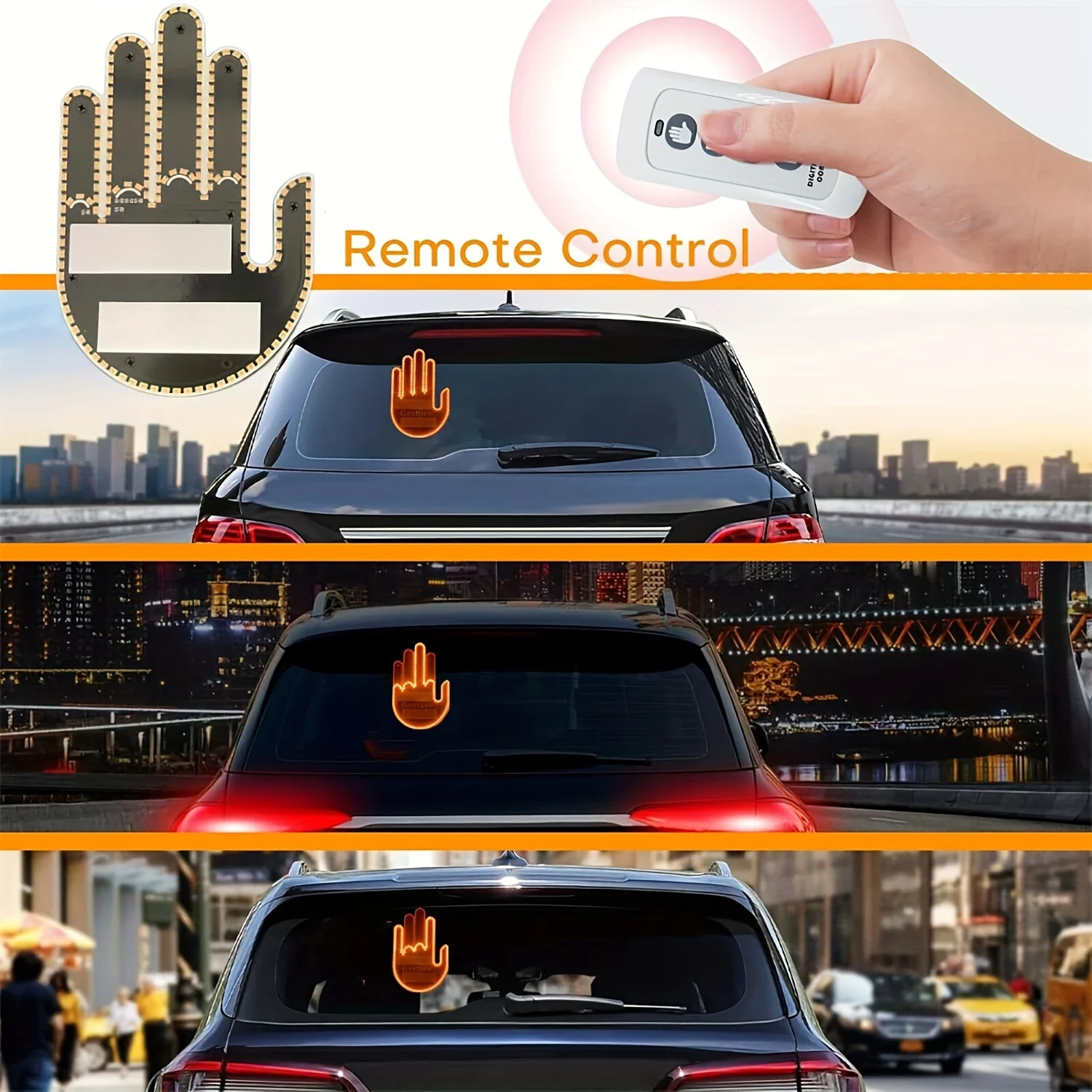 Car Finger Light Back Window LED Sign Light LED Sign Hand Road Rage Signs Car Light Strip 3 In1 Fun Gesture Finger Light for Car