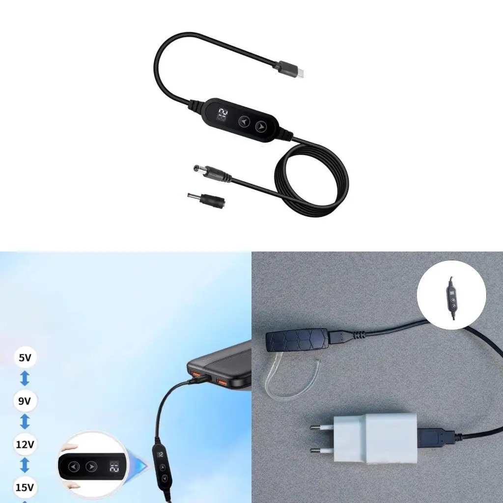  Adjustable Voltages USB C To Dc5525 Charging Cable With 1Connector Tip For PD Fast Charging 5V9V12V15V20V Output Adapter Cord