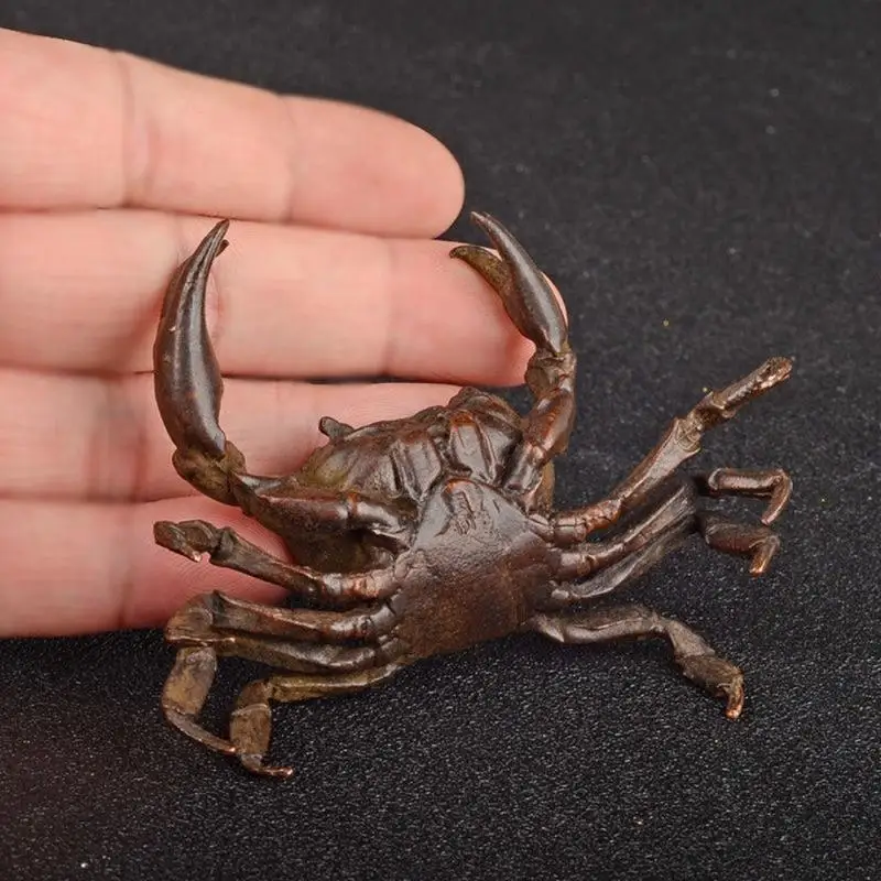 Vintage Crab Simulation Animal Model Statue Figurine Miniature Tea Pet Ornament Antique Metal Crafts Desk Decoration