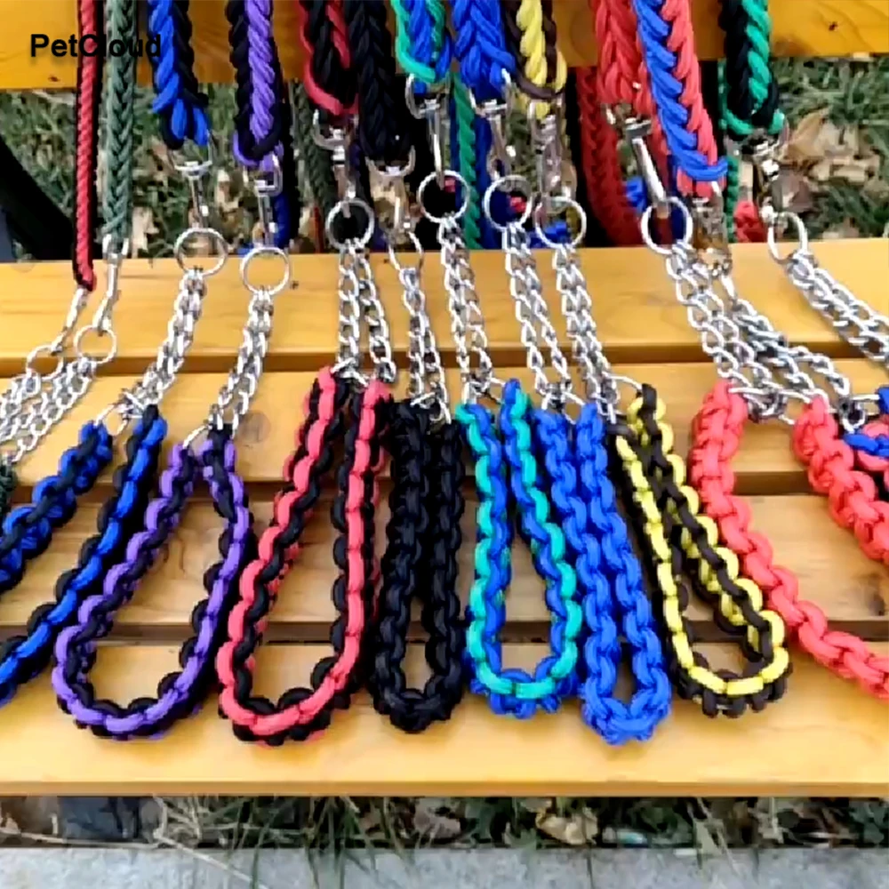 Nylon Braided Leads Dog Leash Rope And Collar For Dog Traction Rope Thick Pet Training Running Walking Dog Leashes Supplies