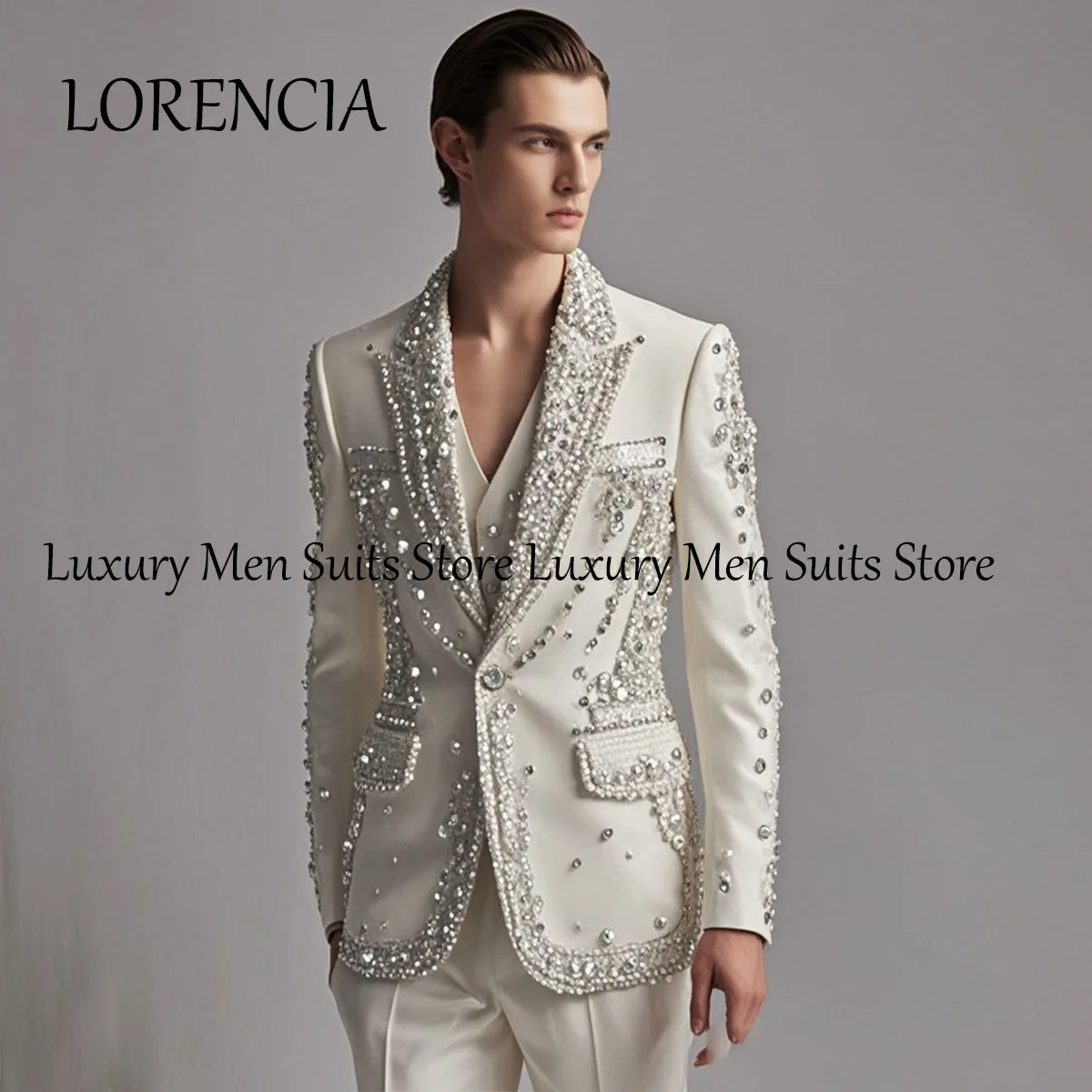 

Customized 2 Pieces Men Suits 2025 Formal Tuxedos Velvet Wedding Groom Dinner Crystal Male Prom Blazers Ternos Completo