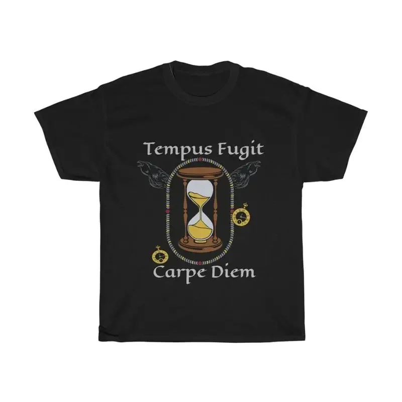 Tempus Fugit Carpe Diem Heavy Cotton T Shirt Time Flies So Seize The Day
