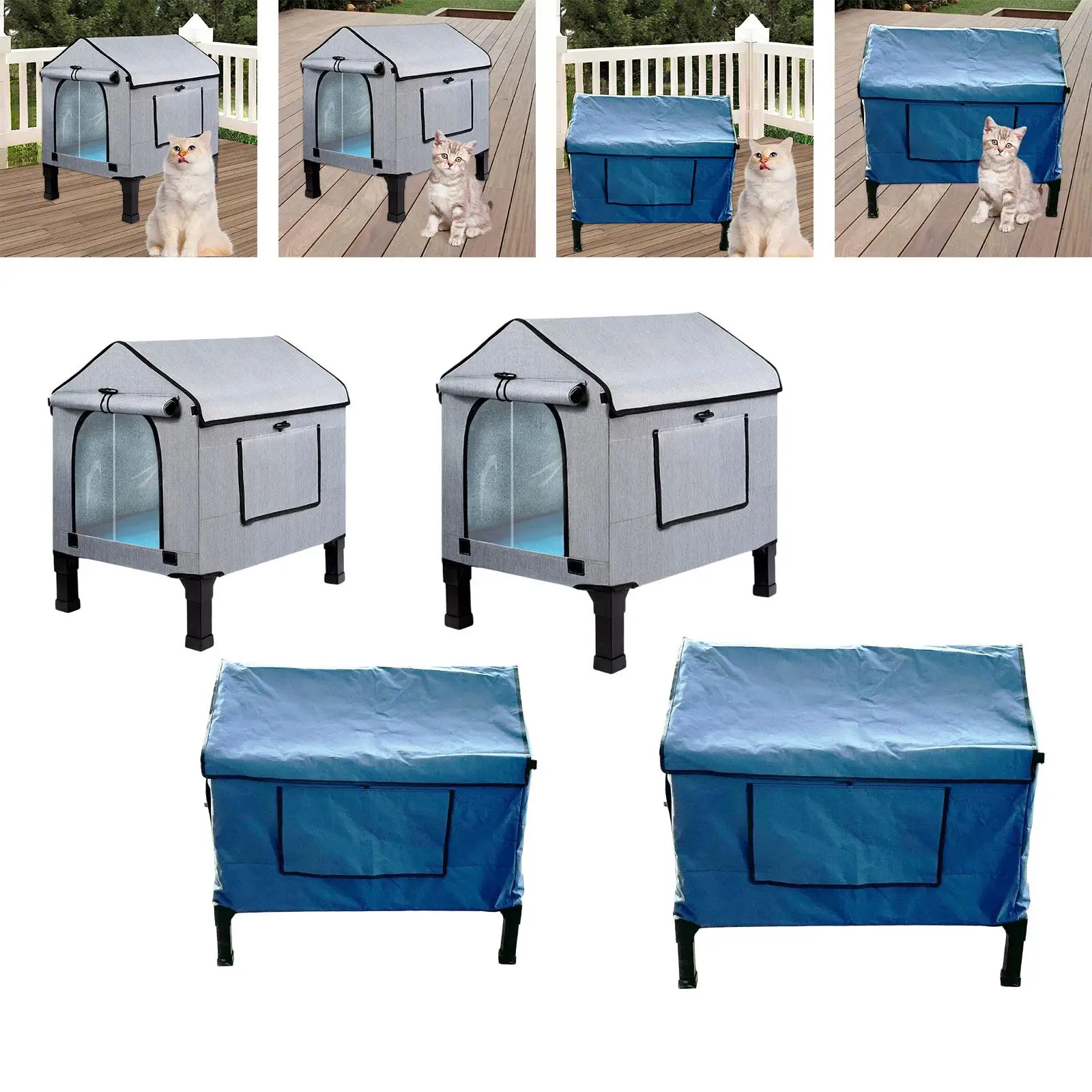 

Waterproof Elevated Outdoor Pet Dog Cat House Heated Kitty Shelter with Heating Pad for Backyard Garage Porch Balcony Winter Use