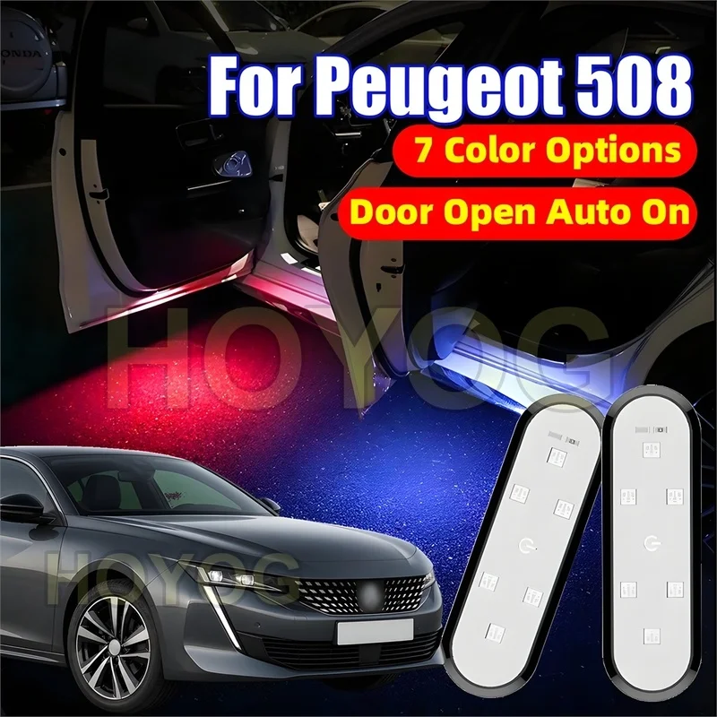 Fit for Peugeot 508 2018-2026 USB Rechargeable LED Car Door Courtesy Light featuring a Magnetic Sensor for Puddle Lighting