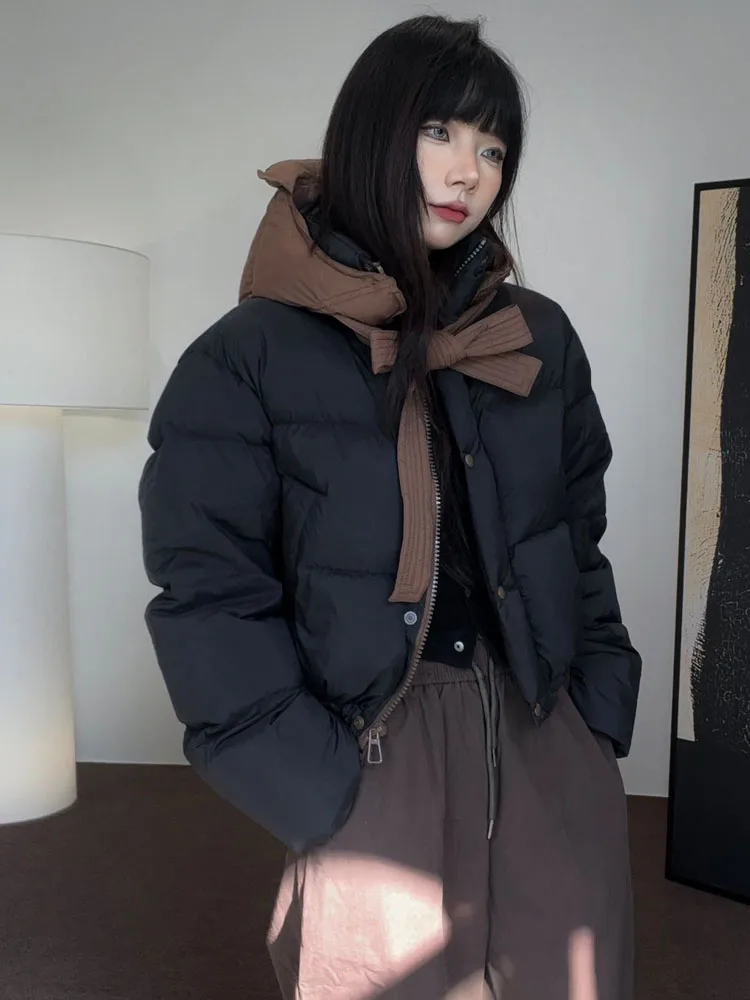 2025 femmes automne hiver nouveau col montant épaissi chaud court à capuche veste décontractée hiver blanc canard vers le bas pain veste