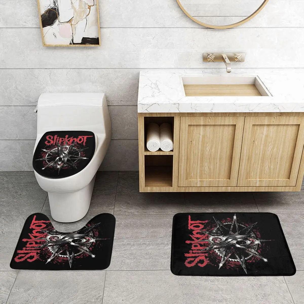 Custom Heavy Metal Rock Band Slipknots 3 Pcs Bathroom Rugs Set Non-Slip Toilet Bath Mat Sets