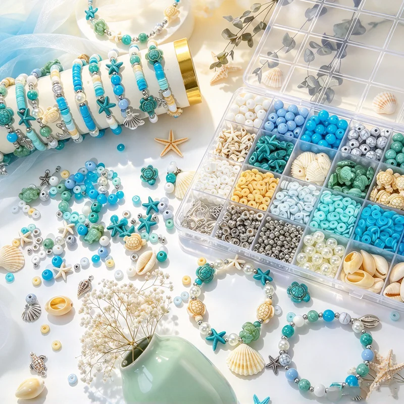 24 Kinds Ocean Style DIY Toys Handmade Bracelet Bead Stringing Set Shell Jewelry Necklaces Earrings Arts Craft Christmas Gifts
