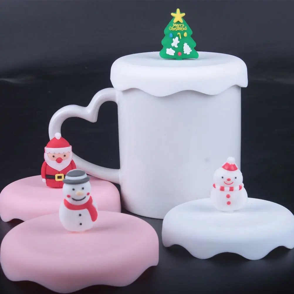 

2Pcs Silicone Glass Cup Covers Heat proof Cartoon Christmas Mug Lids Sealing Kitchen Bar Supplies Lightweight Storage Friendly