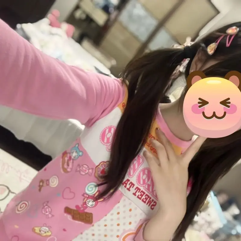 Japanese Cartoon Cute Bunny Print Lolita Hoodie Sweatshirt Tees Women's Children Sweet Grunge Aesthetics Autumn Harajuku Tops